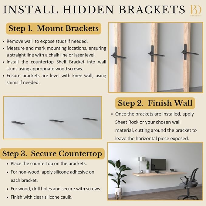 16 inch Floating Countertop Support Brackets by Balin Designs, Free hanging - Image 4