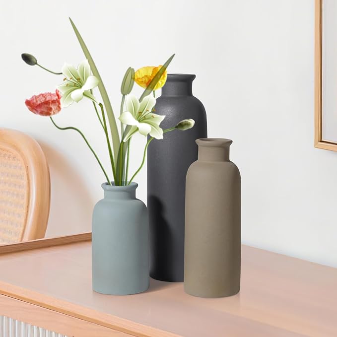 Small Ceramic Vase Set of 3, Boho Modern Flower Vase Room Decor, Farmhouse Decor - Image 7