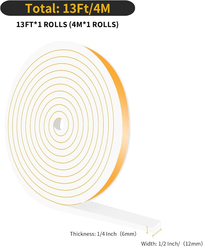 Weather Stripping, High Density CR, Strong Adhesive, 1/2 in x 1/4 in x 13Ft | - Image 2