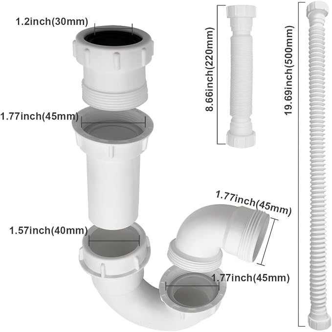 White 1 1/4" and 1-1/2" P-Trap Plumbing Kit - Image 4