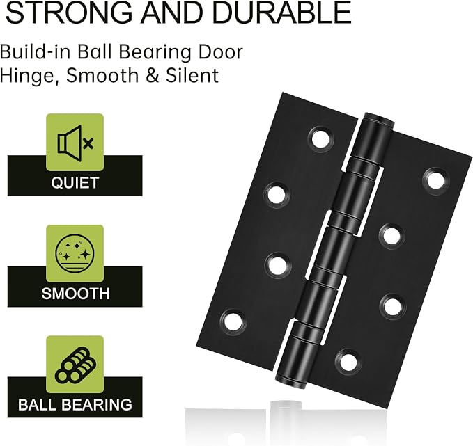6-Pack Black Door Hinges, 4 Inch Heavy Duty Stainless Steel Hinge - Image 4