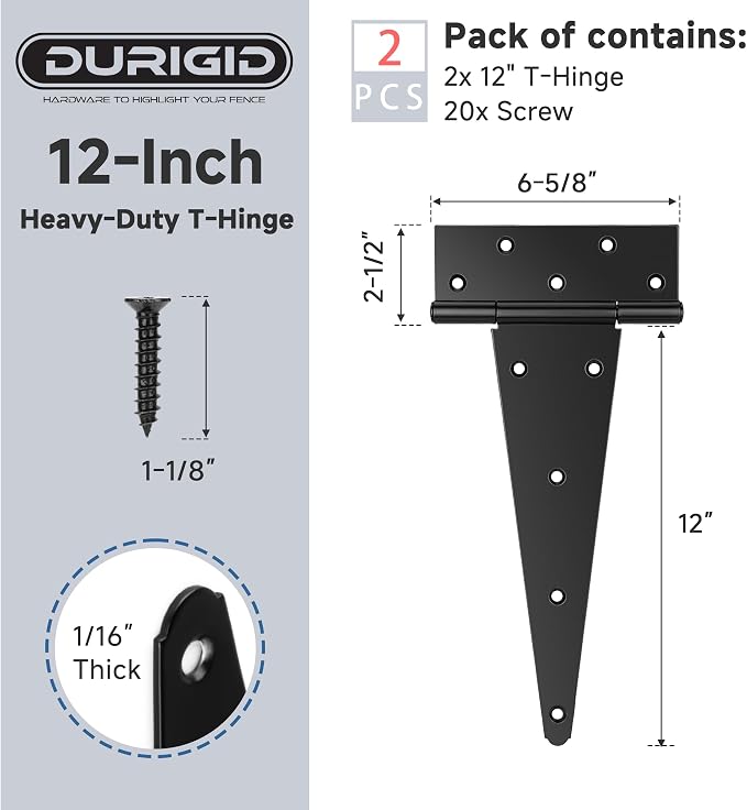 2 Pack 12 Inch T Hinge, Heavy Duty Hinges - Image 2