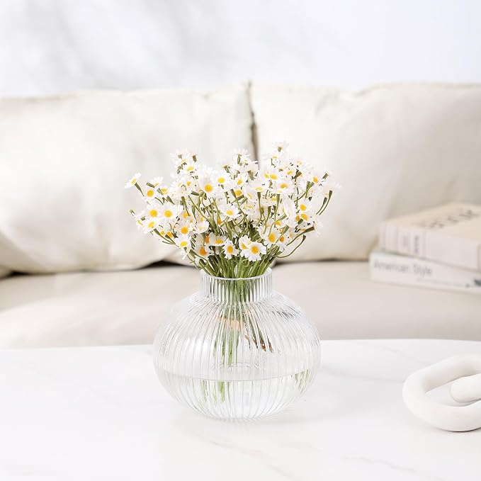 Round Glass Vase, Flower Vases for Bouquet, Ribbed Glass Vases for Flowers - Image 3