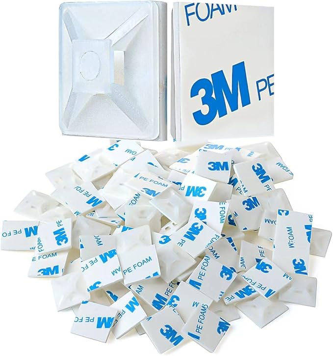 XHF 100 PCS 1.1" White Self Adhesive Cable Zip Tie Mounts Wire Cable Clips by XHF