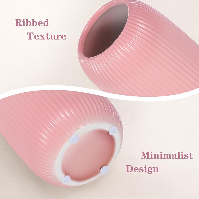 Ceramic Vase for Flowers – Modern Small Ribbed Textured Flower Vase for Home - Image 4