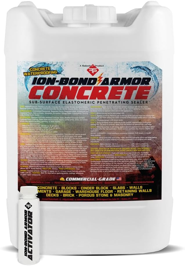 Ion-Bond Armor Penetrating Industrial Concrete Sealer – Basement Walls & Floor by RadonSeal