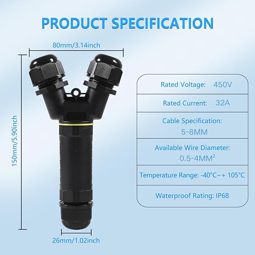 2PCS IP68 Waterproof Electrical Cable Connector, Outdoor 3 Way Y Shape Junction - Image 3