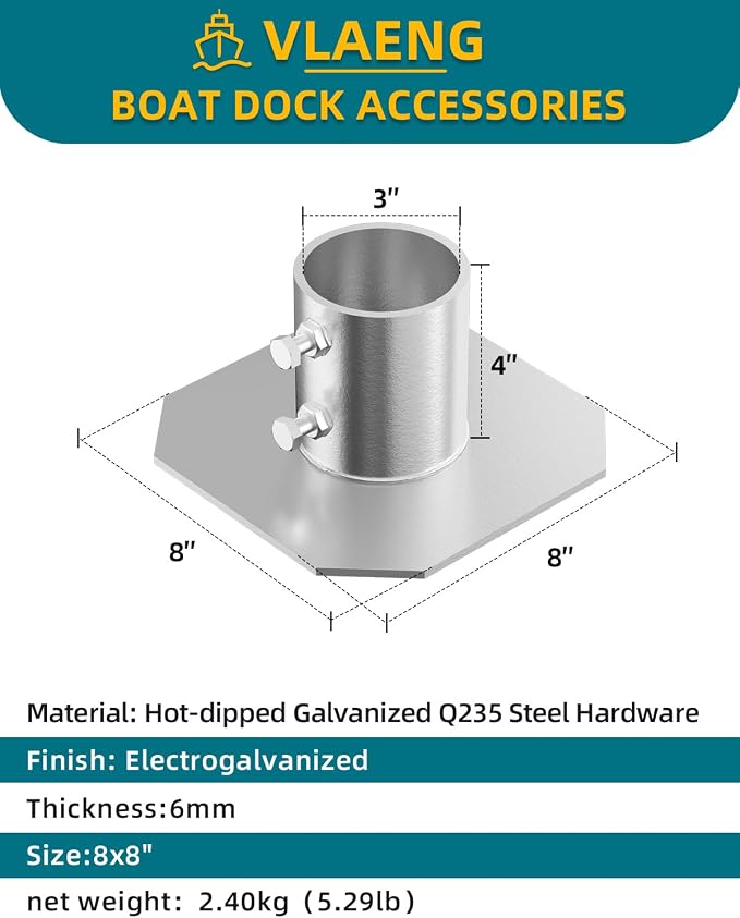 Stationary Dock Bottom Pad 2 Pcs, Floating Dock Brackets Hardware - Image 3
