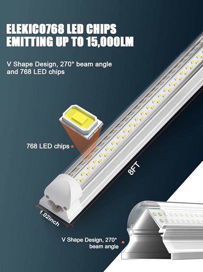 Industrial-grade Ultra-Bright 100W 8FT Led Shop Lights 15000LM 6Pack | 8' - Image 4