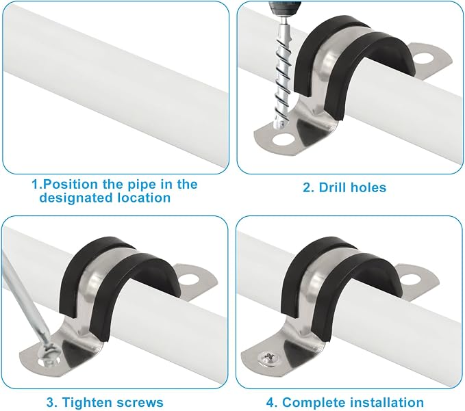 BokWin 1 Inch Stainless Steel Rigid Pipe Strap, 2 Holes U Bracket, Cable Clamp - Image 3