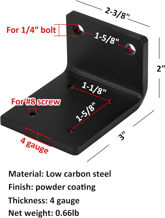 4 Pack L Bracket, 2-3/8" x 2" x 3", Heavy Duty Angle Corner Brace, 4 Gauge | - Image 2