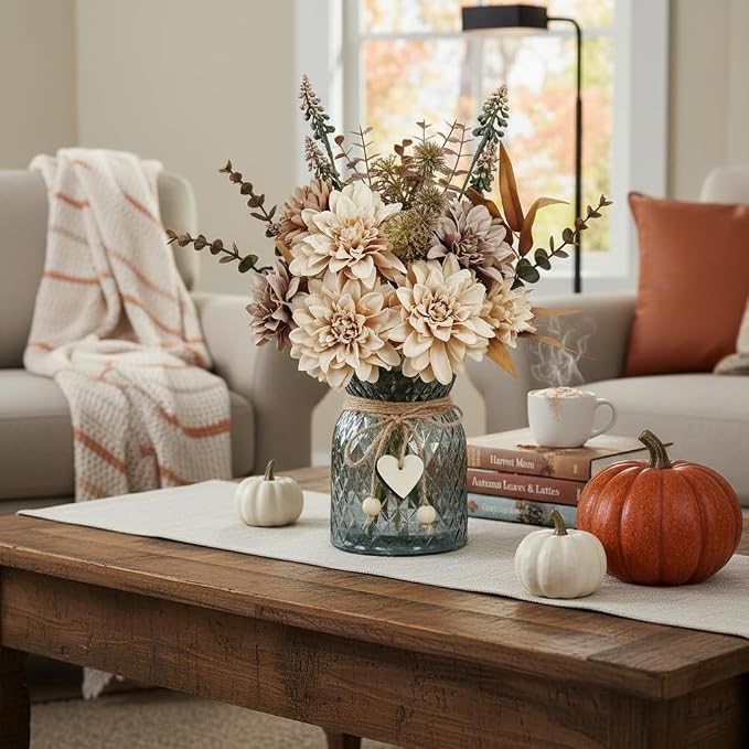 Faux Flowers in Vase, Light Brown Fall Fake Flowers - Image 8