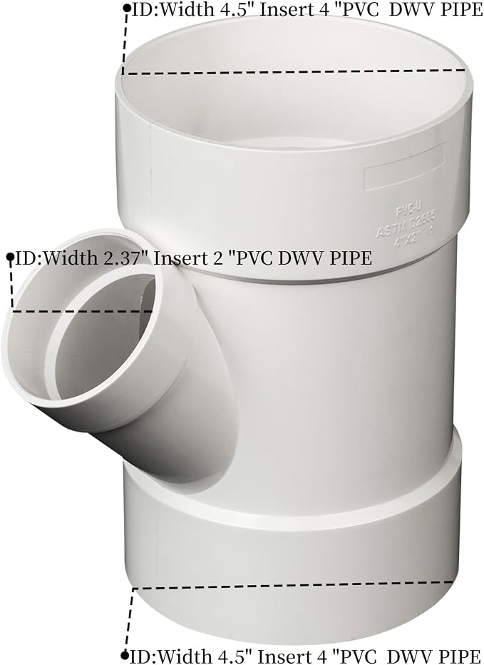 4"X4"X2" PVC 45 Degree Wye DWV Sanitary Drain Waste Reducer Y-TEE white | Vent - Image 2