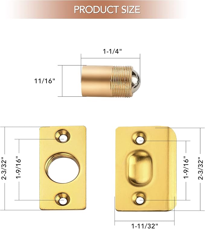 Ravinte Gold Door Ball Catch, Closet Door Latch Adjustable, 4 Pack | Solid - Image 2