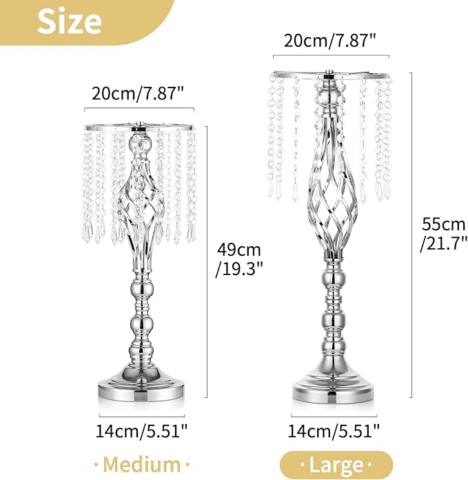 Nuptio 2 Pcs Silver Wedding Centerpieces Flower Stand, 55cm Height Wedding Road - Image 5
