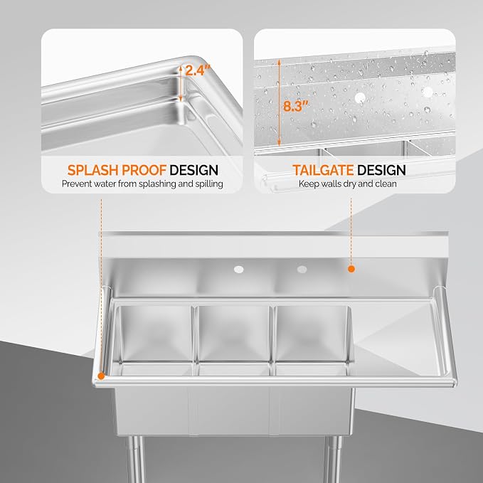 ROVSUN Commercial Sink, Stainless Steel - Image 8
