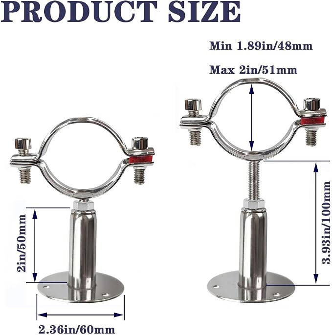 2" Stainless Steel Wall Mount Ceiling Mount Pipe Support，Adjustable Pipe - Image 2