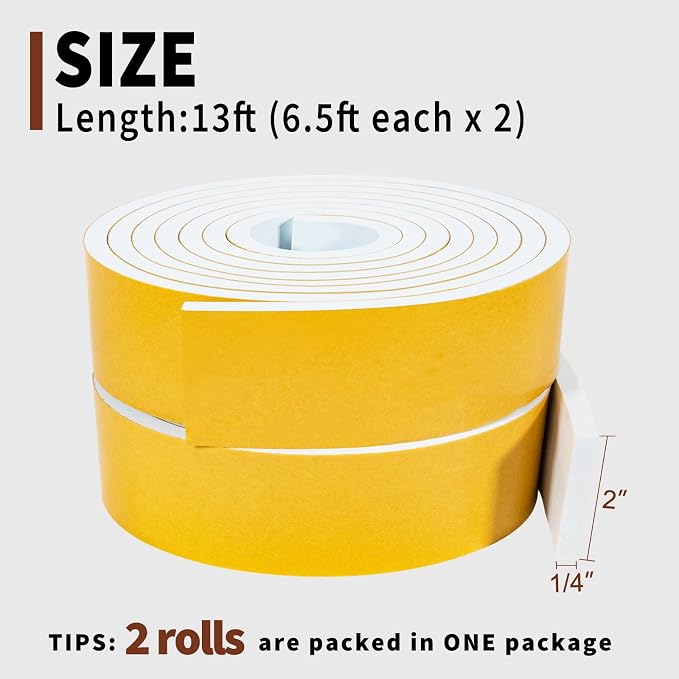 Yotache White Foam Weather Stripping 2" x1/4", Total 13 Ft Long | Self Stick - Image 4