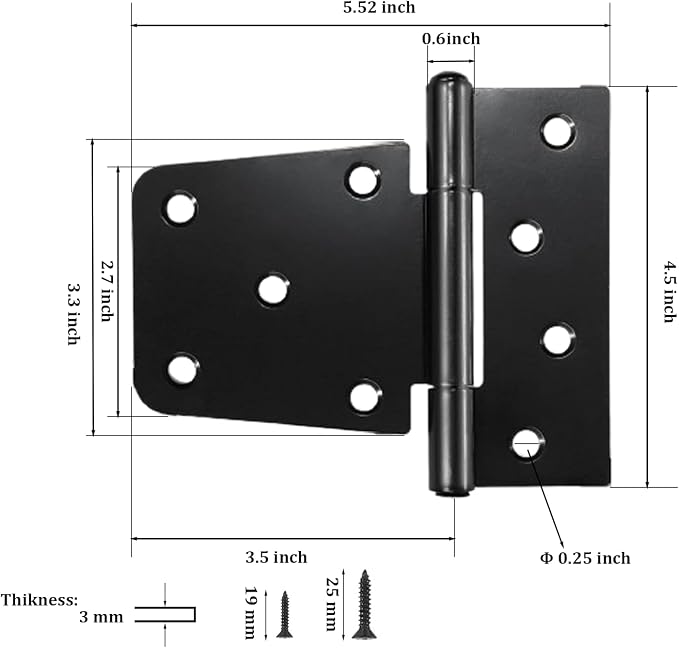 3-1/2" Heavy Duty Gate Hinges, 4 Pack Black Iron Shed Door Hinges, Heavy Duty T - Image 2