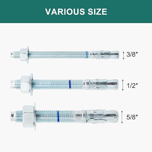 5/8" x 5" Concrete Anchors 5/8 inch Wedge Anchors Bolts Zinc Plated - Image 4