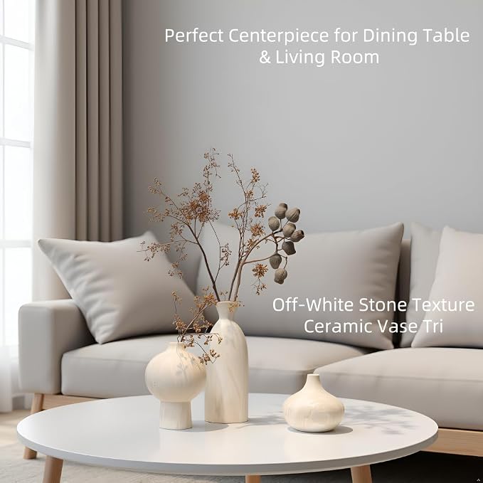 White Ceramic Vase Set of 3, Modern Organic Home Decor | Aged-stone texture - Image 8