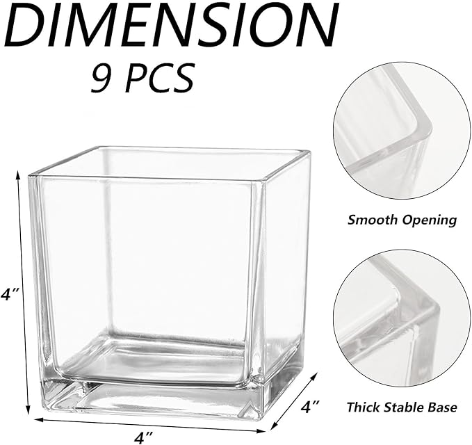 Square Glass Vases Set of 9, Small Vase - Image 7
