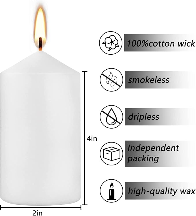 Howemon 20 Pcs Bulk Long Burning Wax Pillar Candles 2" x 4" Dripless Unscented - Image 3