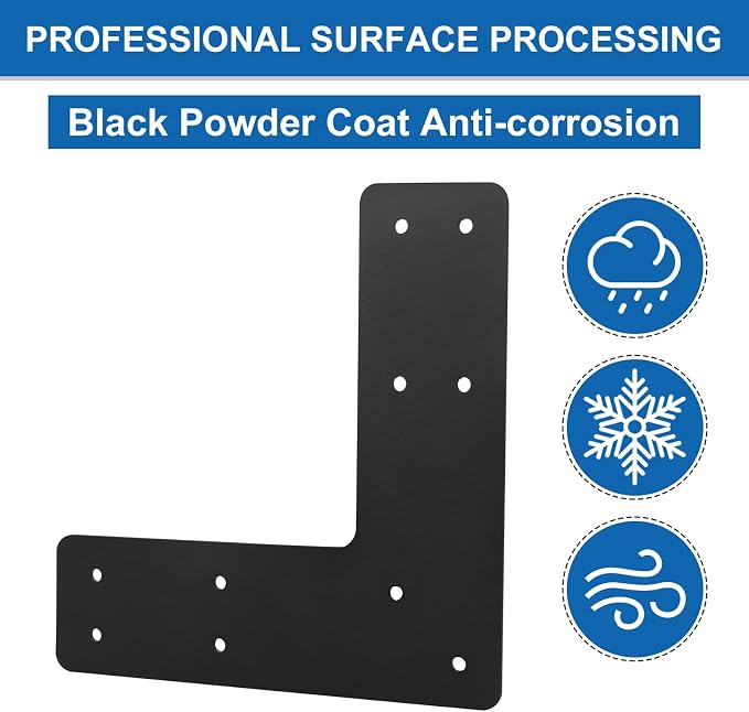 L Right Angle Bracket 4pcs, L Shape Brackes | Black Powder Coated Post to Beam - Image 4