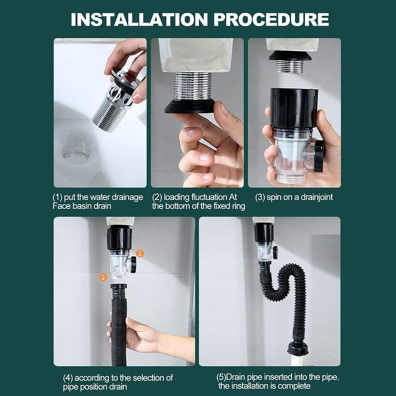 Bathroom Sink Drain Kit, Flexible Sink Drain Pipe - Image 2