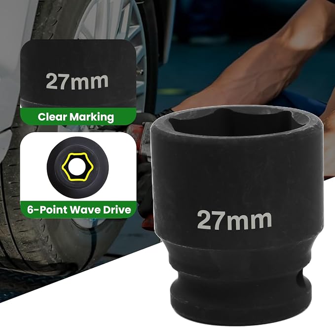 1/2" Drive 27mm Deep Impact Socket, 6 Point Chrome Molybdenum Steel Heavy Duty - Image 3