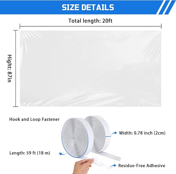 ​​Reusable Window Insulation Kit 87 in x 20 ft Thick 180μm Adjustable Clear - Image 3