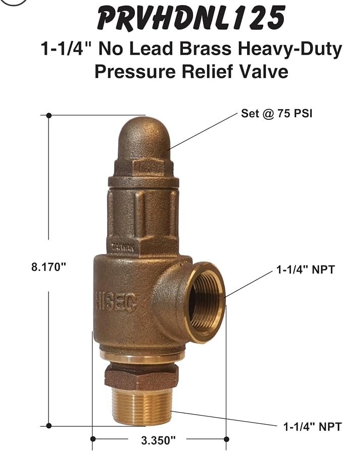 MFG PRVHDNL125 1-1/4" No-Lead Heavy-Duty Pressure Relief Valve, Contractor-Grade - Image 4