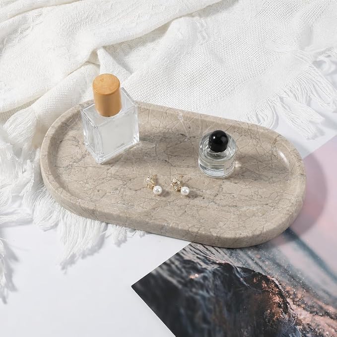 Natural Silver Pearl Marble Decorative Tray, Catchall Tray Stone Plate - Image 5