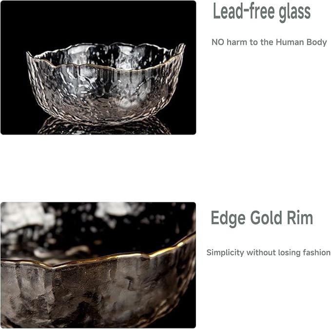 Glass Bowl for Salad Candy Fruit, Decorative Bowl-Clear Gold, Snack Dessert - Image 4