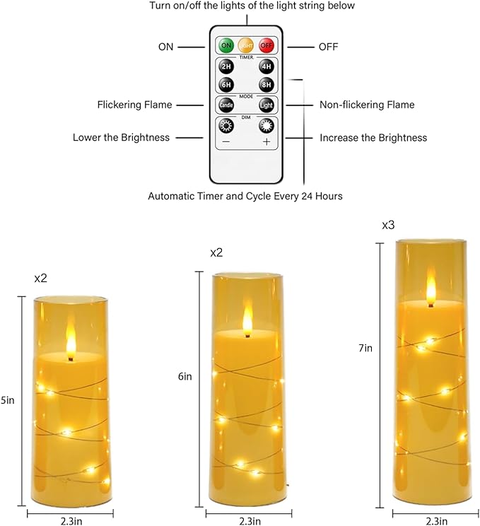 Flameless Candles, with Embedded Star String, Battery Operated Candles - Image 5