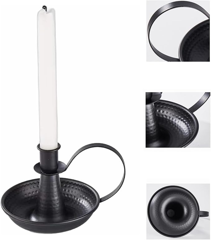 Black Retro Iron Taper Candle Holders - Image 3