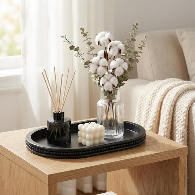 Hanobe Black Decorative Trays for Living Room Coffee Table, Beaded Edge | 15" - Image 6