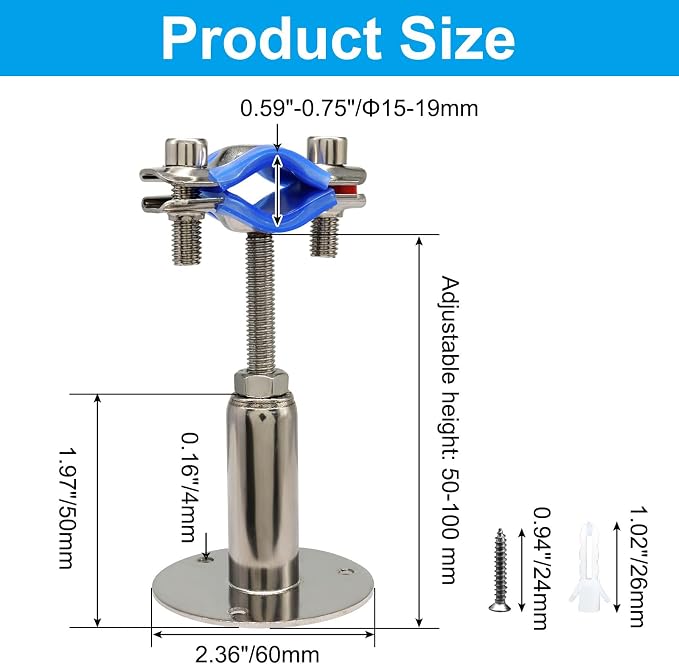 304 Stainless Steel Ceiling Mount Pipe Support Bracket 2 PCS | Heavy Duty - Image 3
