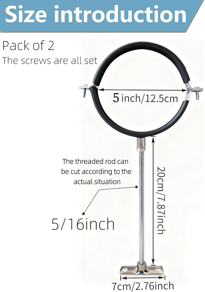 2 Sets Premium 5 Inch Adjustable Pipe Metal Bracket，Heavy Duty Galvanized Iron - Image 3