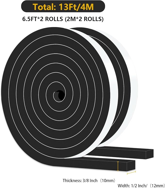 Foam Weather Stripping Tape, High Density CR, 1/2 in x 3/8 in x 13Ft | Weather - Image 2