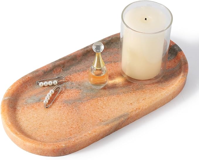 Natural Marble Tray for Bathroom Countertop, Vanity Tray for Decor | 10" x 5" by Koville