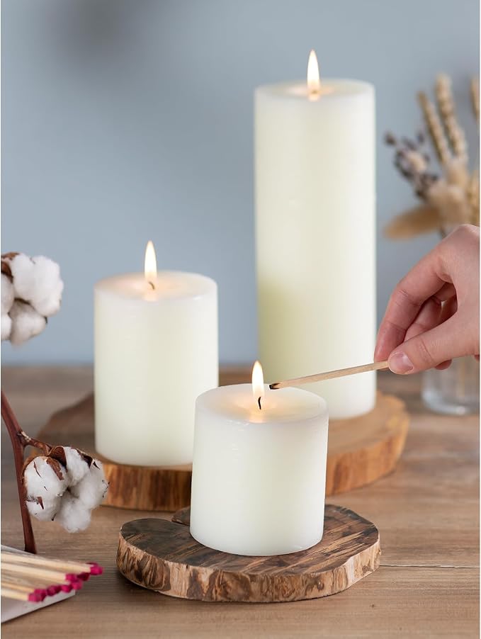Assorted Pillar Candles Set of 3 – Sizes 3", Rustic Style Long Burning - Image 5