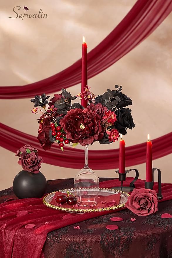 Serwalin Burgundy Black Artificial Flowers Combo, Silk Flowers - Image 4