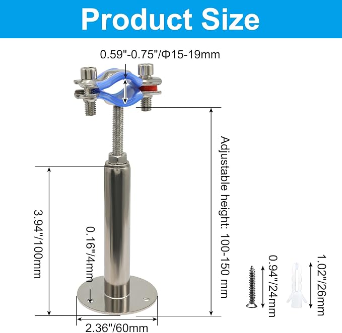 304 Stainless Steel Ceiling Mount Pipe Support Bracket, 16-19mm OD Pipe - Image 3