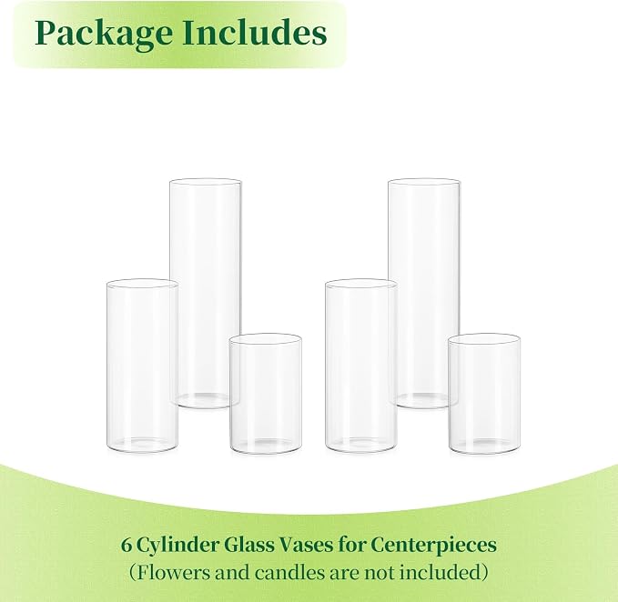 Glass Cylinder Vases Set of 6, Hewory Tall Clear Vase - Image 7
