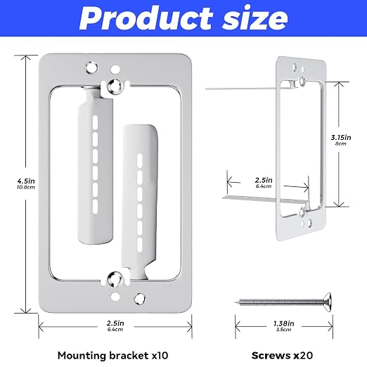 Low Voltage Mounting Bracket 1 Gang, Wall Plate Repair Spacer, Metal Low - Image 2