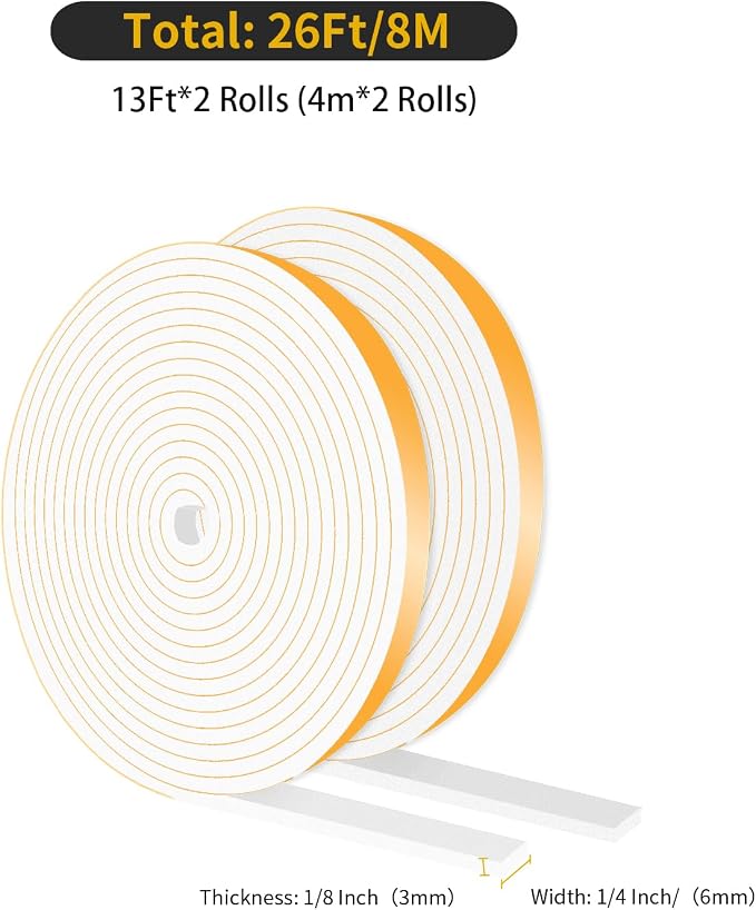 Weather Stripping, High Density CR, Strong Adhesive, 1/4 in x 1/8 in x 26Ft | - Image 2