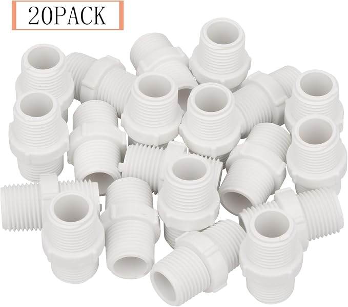 20Pack 1/2 Inch PVC Nipple Coupling Adapter Connector 1/2" PVC NPT Thread Pipe - Image 2