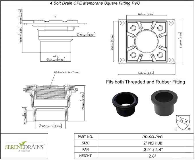 2 Inch Shower Drain Base for Linear Square Shower Drains Plastic PVC Floor - Image 3