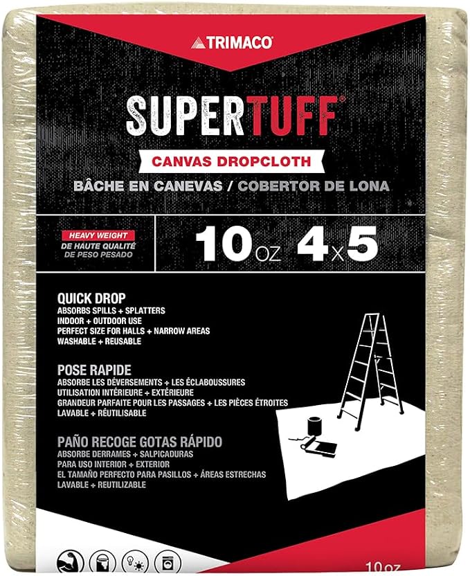 Trimaco SuperTuff 10 oz thick Heavyweight Canvas Drop Cloth, 4-feet x 5-feet by Trimaco